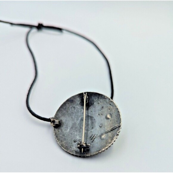 935 Sterling Silver Turquoise Jerusalem Israel Etruscan Revival Brooch Pendant - Picture 10 of 16